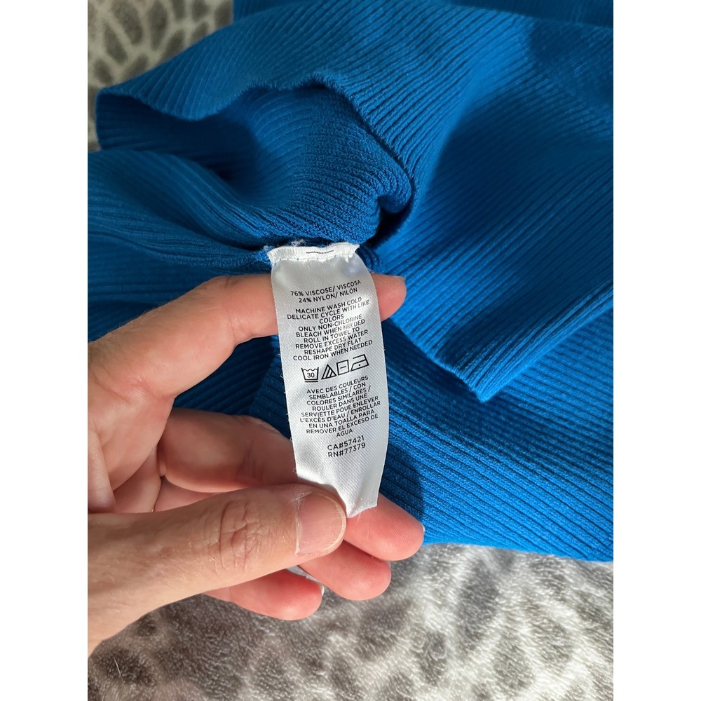 Cobalt Blue Puff Sleeve Sweater Small Crew Neck Minimalist Office Chic Preppy - Picture 7 of 7
